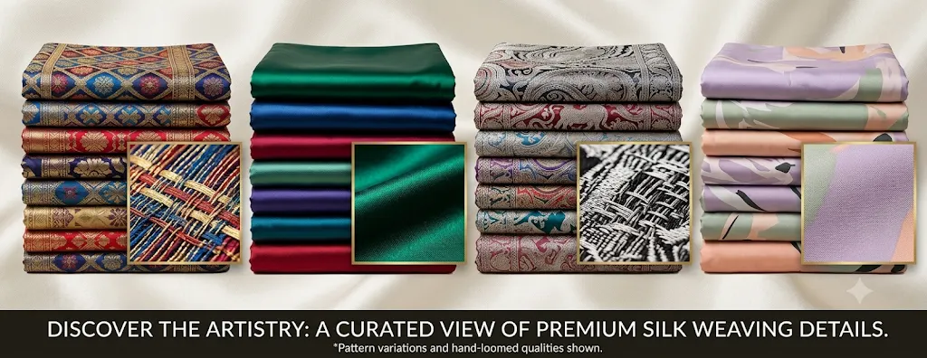KashiFab premium silk weaving details, Banarasi brocade, jacquard and printed silk fabrics online